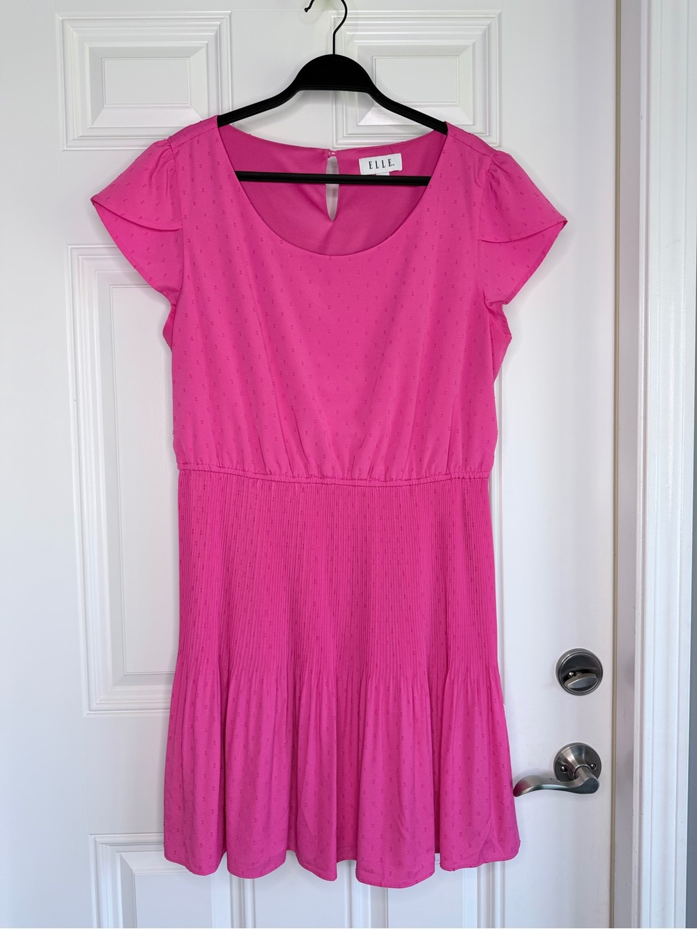 ELLE Hot Pink Flutter Sleeve Swiss Dot Mini Dress XL
